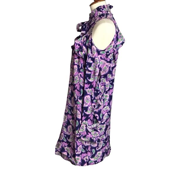Sandro Paris 100% Silk Purple Paisley Ruffle Cold Shoulder Mini Party Dress 3/L - Picture 11 of 16